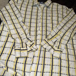 Men's Casual Button Down Shirt - Yellow and Blue Plaid